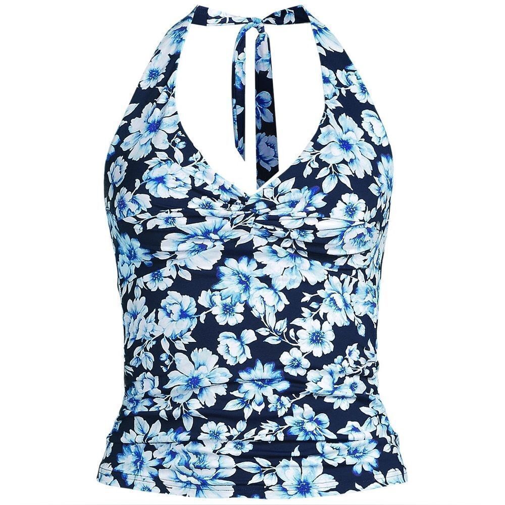 Land's End Halter Tankini top tankini top soft deep sea navy painted floral Var